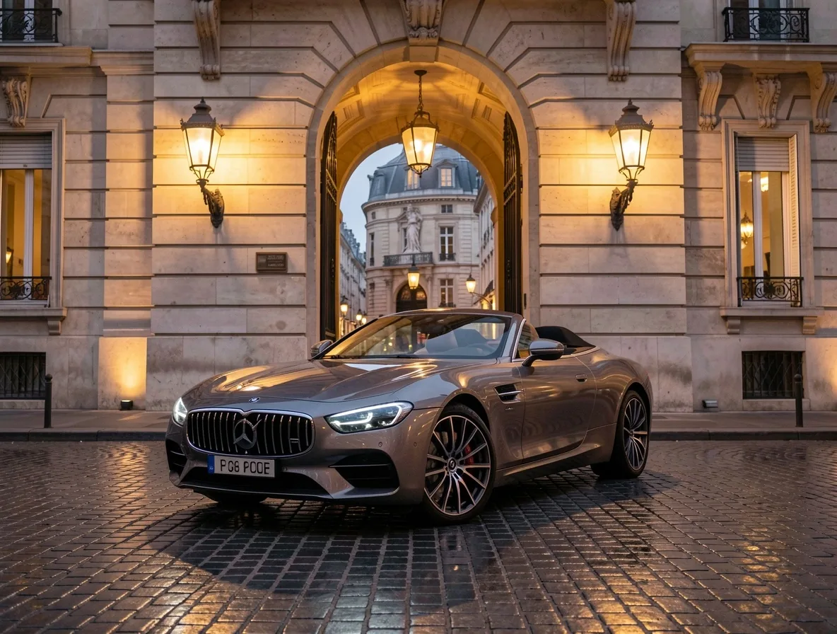 Cour intérieure de prestige à Paris avec une automobile de grand tourisme